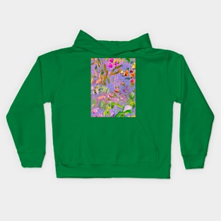 Cool tropical floral leaves botanical illustration, tropical plants,leaves and flowers, purple leaves pattern Kids Hoodie